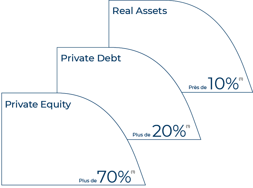 (1),(1),(1),10%,20%,Près de ,Plus de ,Plus de ,70%,Private Debt ,Real Assets,Private Equity