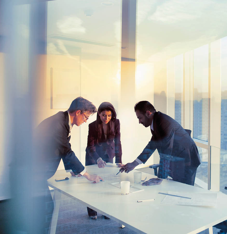 Adult senior diverse multi-ethnic Caucasian Hispanic Middle Eastern CEO executive team business people together in conference meeting room in contemporary modern office bright sunny daylight sunset dusk talking discussing planning organizing strategy well dressed suit and tie teamwork cooperation diversity multi-ethnic problems solutions unity cityscape downtown urban new beginnings breaking new ground dreamlike decisions choices the way forward diversity